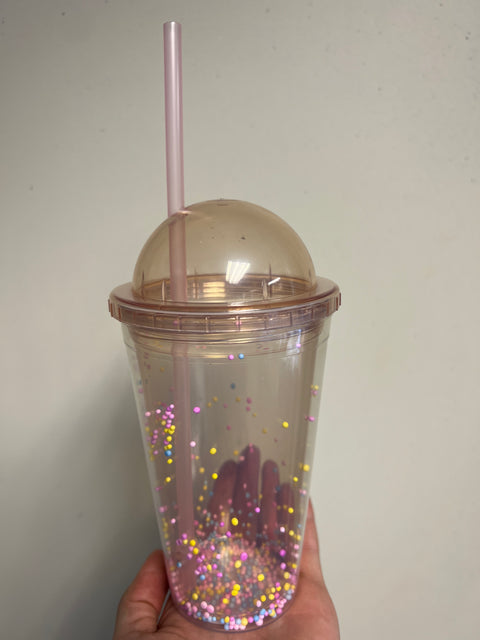 Double Wall Sprinkle Drinking Tumbler Cup With Straw