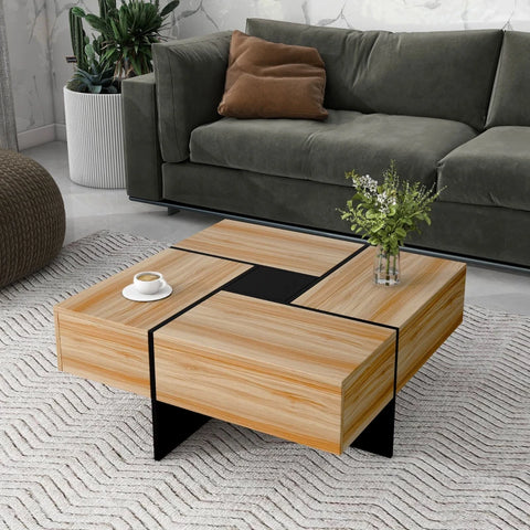 Unique Design Coffee Table with 4 Hidden Storage Compartments, Extendable Sliding Tabletop, UV High-Gloss Finish, 31.5"x31.5", Brown