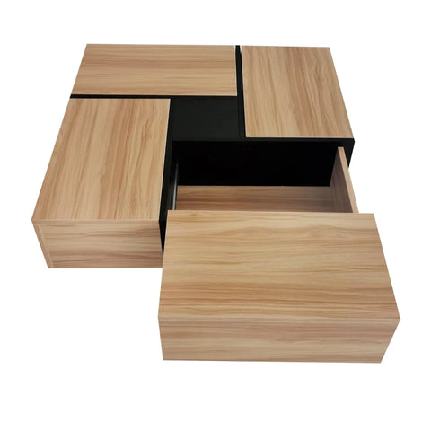 Unique Design Coffee Table with 4 Hidden Storage Compartments, Extendable Sliding Tabletop, UV High-Gloss Finish, 31.5"x31.5", Brown