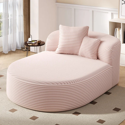 52" Modern Corduroy Chaise Lounge – Convertible Sofa Bed with Wood Legs & 2 Pillows