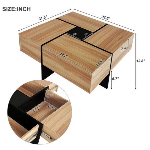 Unique Design Coffee Table with 4 Hidden Storage Compartments, Extendable Sliding Tabletop, UV High-Gloss Finish, 31.5"x31.5", Brown