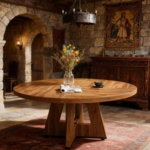 47-Inch Modern Round Dining Table with Marble Top Wood Legs Eco-Friendly & Durable 6-Seater