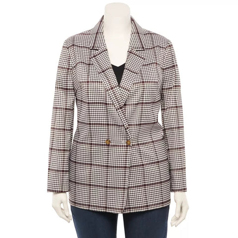 4XL - Plus Size EVRI Plaid Double-Breasted Boyfriend Blazer - HomeLife