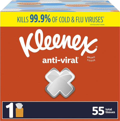 Kleenex Anti-Viral Facial Tissues 1 Cube Box 55 Tissues per Box 3-Ply - HomeLife
