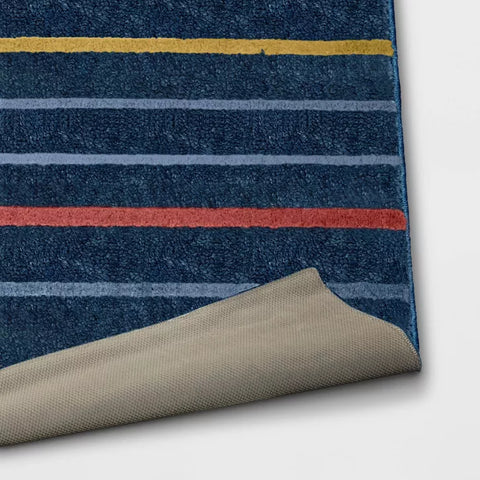 5'x7' Striped Kids' Rug Navy Blue - Pillowfort - HomeLife