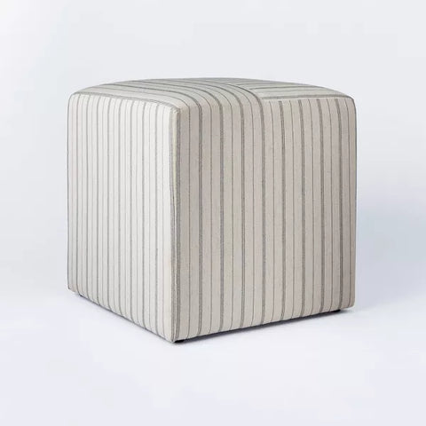 Lynwood Square Upholstered Cube Cream Wide Stripe - Threshold™ Designed with Studio McGee