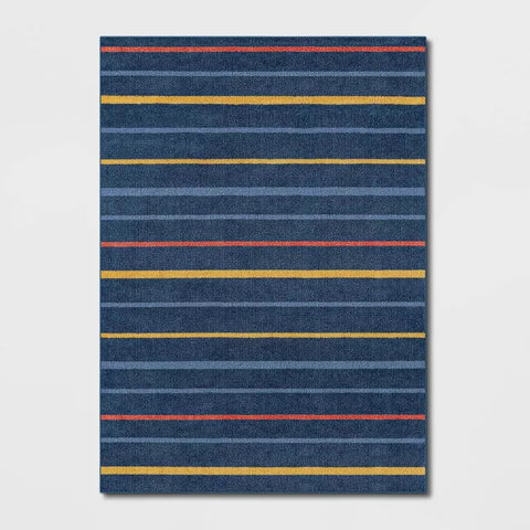 5'x7' Striped Kids' Rug Navy Blue - Pillowfort - HomeLife