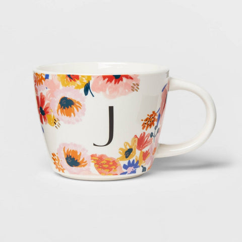 16oz Stoneware Monogram Floral Mug J - Opalhouse™ - HomeLife