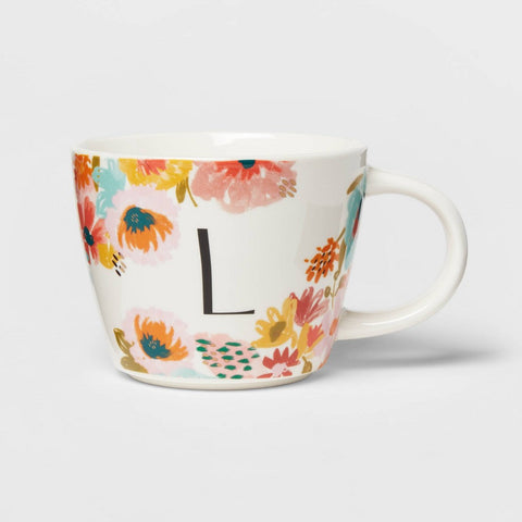 16oz Stoneware Monogram Floral Mug L - Opalhouse™ - HomeLife