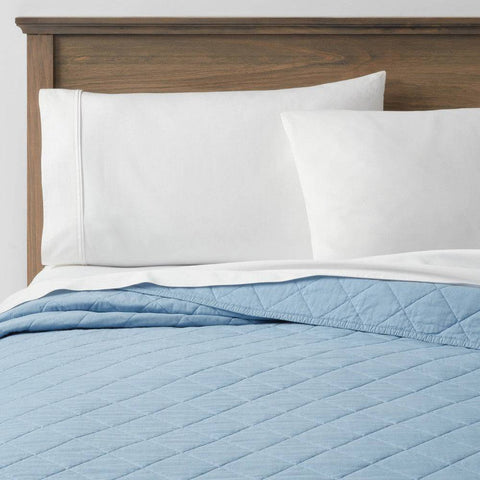 Full/Queen Diamond Stitch Cotton Linen Quilt Light Blue - Threshold - HomeLife