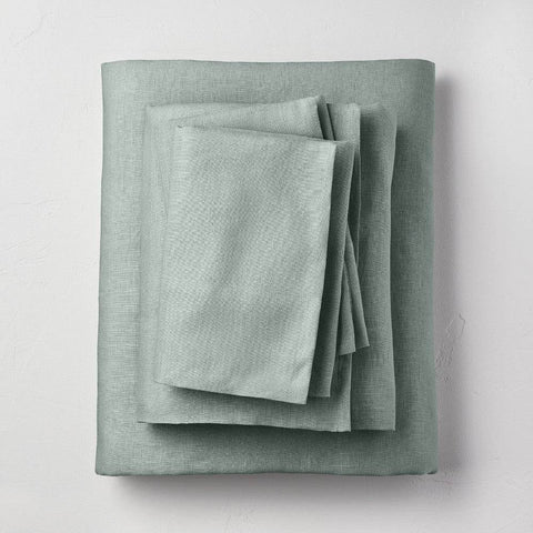 Full 100% Washed Linen Solid Sheet Set Sage Green - Casaluna - HomeLife