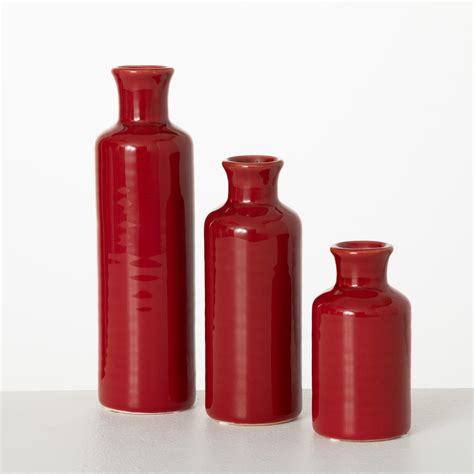 Red Vase Set of 3 - S5 - HomeLife